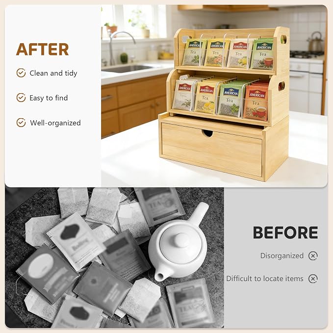 3-Layer Stackable Bamboo Tea Bag Organizer - Image 3