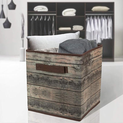 Sorbus Foldable Storage Cube Basket Bin, Rustic Wood Grain Print - Image 9