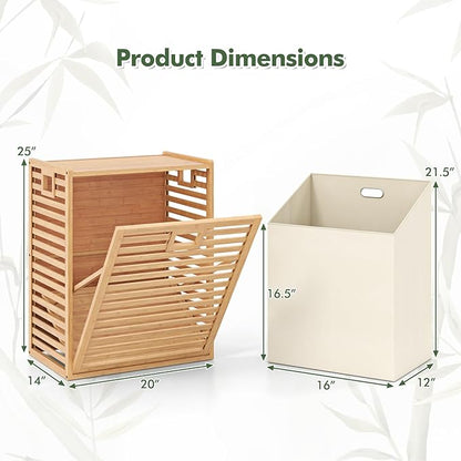 Giantex Tilt Out Laundry Hamper, Bamboo Laundry Storage Cabinet - Image 9