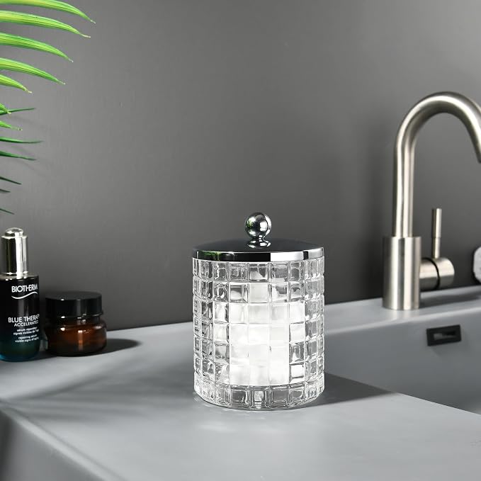 Glass Cotton Jar Holder Silver Lid, Elegant Bathroom Storage Canister - Image 8