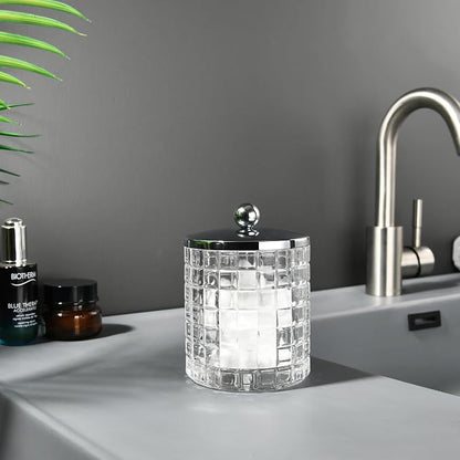 Glass Cotton Jar Holder Silver Lid, Elegant Bathroom Storage Canister - Image 8