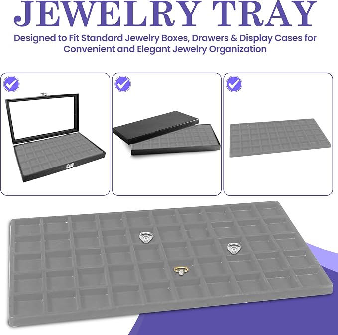 Novel Box 5 Pack 50-Slot Gray Liner Jewelry Storage Tray Inserts 14.75x8.25x1 - Image 8