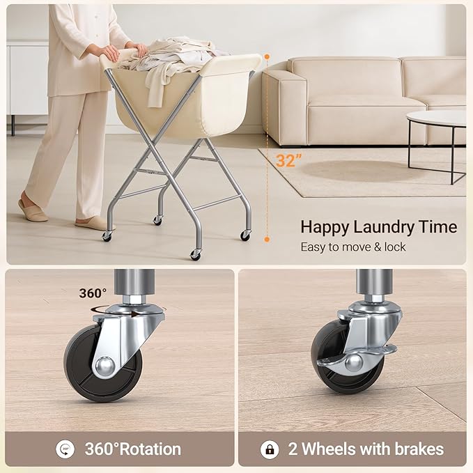 ELYKEN Laundry Cart with Wheels, 32”H Easy Rolling Laundry Hamper with - Image 5