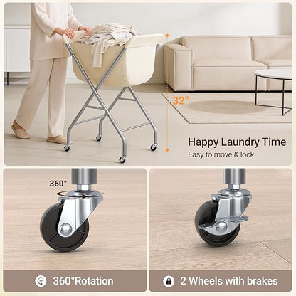 ELYKEN Laundry Cart with Wheels, 32”H Easy Rolling Laundry Hamper with - Image 5