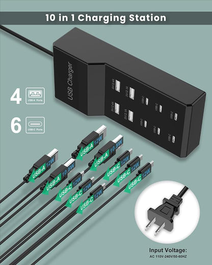 USB C Charger Block 10-Port USB-C Charging Station 6 USBC Ports & 4 USB-A Ports - Image 2