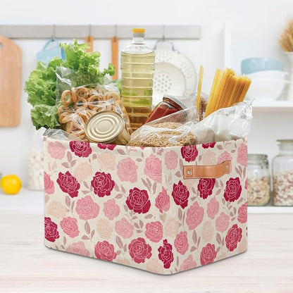 Pardick Roses Pink Flower Basket Storage Bins Large Fabric Toys Storage Cube Box - Image 7