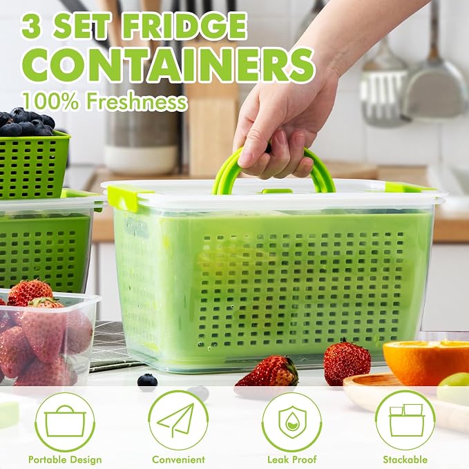 LUXEAR Produce containers for fridge, 3 Set Fruit Containers - Image 2