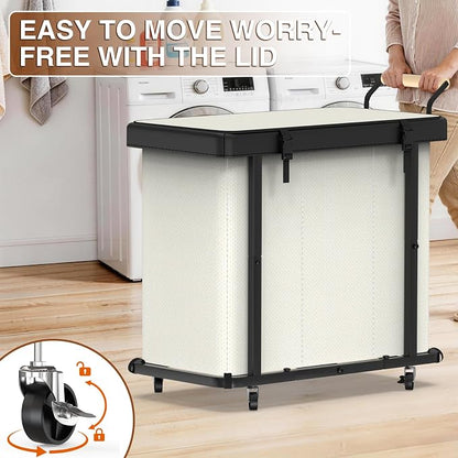 Rolling Laundry Hamper with Wheels, Laundry Hamper 3 Section with Lid, Laundry - Image 3