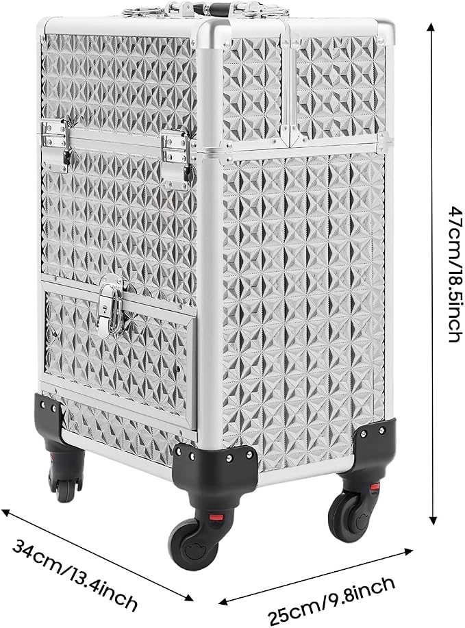 Rolling Makeup Train Case with Drawers, Portable Rolling Makeup Cart with Wheels - Image 4