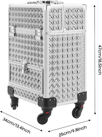 Rolling Makeup Train Case with Drawers, Portable Rolling Makeup Cart with Wheels - Image 4