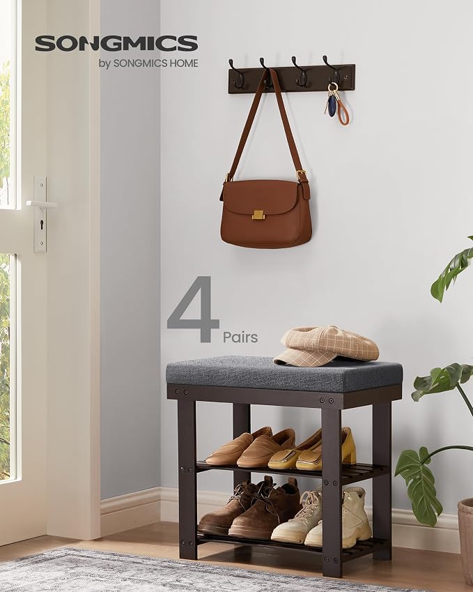 SONGMICS Bamboo Shoe Bench, 3-Tier Shoe Rack Organizer - Image 3