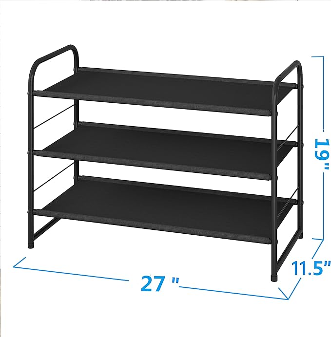 Simple Trending 3 Tier Stackable Shoe Rack, Expandable Adjustable Fabric Shoe - Image 3