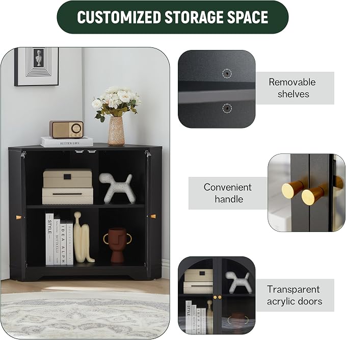 31.5" Mid-Century Modern Small Coner Storage Cabinet, Kitchen Coofee Bar - Image 5