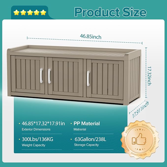 ROJIK Shoe Cabinet Waterproof UV-Resistant, Storage Bench Indoor Outdoor - Image 3