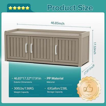 ROJIK Shoe Cabinet Waterproof UV-Resistant, Storage Bench Indoor Outdoor - Image 3
