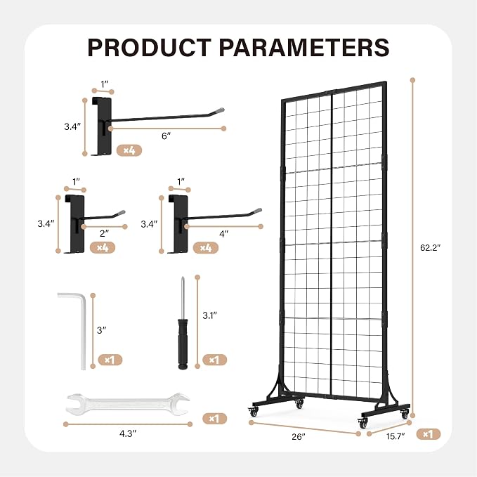 HUHOLE Gridwall Panel Display Stand, 2.2' × 5.2' Ft Movable Grid Wall Panel - Image 2