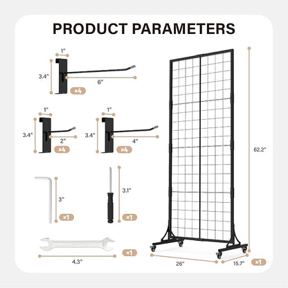 HUHOLE Gridwall Panel Display Stand, 2.2' × 5.2' Ft Movable Grid Wall Panel - Image 2