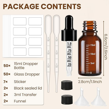 50 Pcs 1/2oz Amber Glass Dropper Bottles - Image 2