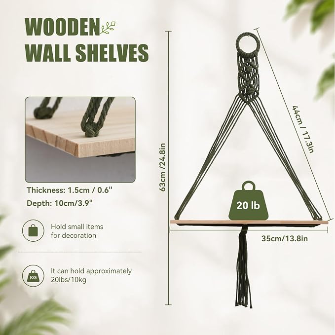 Artilady Macrame Wall Hanging Shelf, Bedroom Storage | 2 Pack Plant Shelf - Image 2