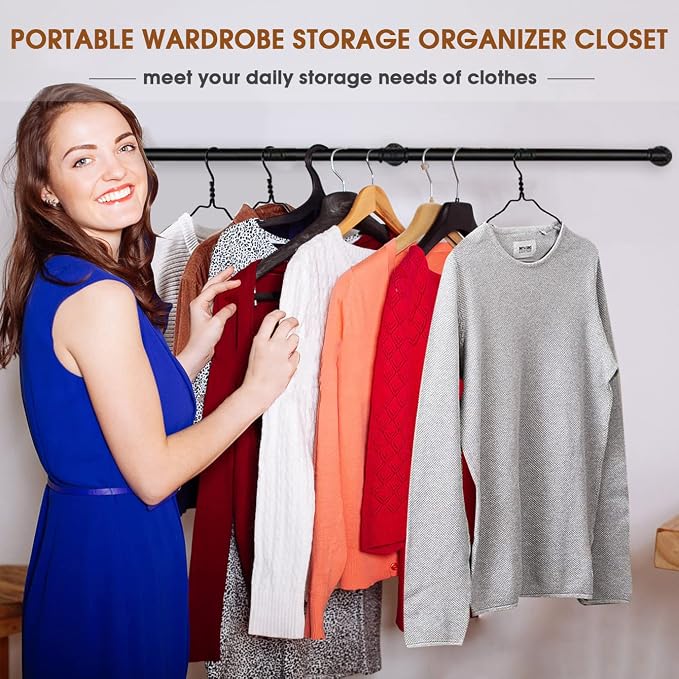 Clothes Hanger Pole Wall Mount, Clothes Rail Shelf Wardrobe Organizer - Image 6