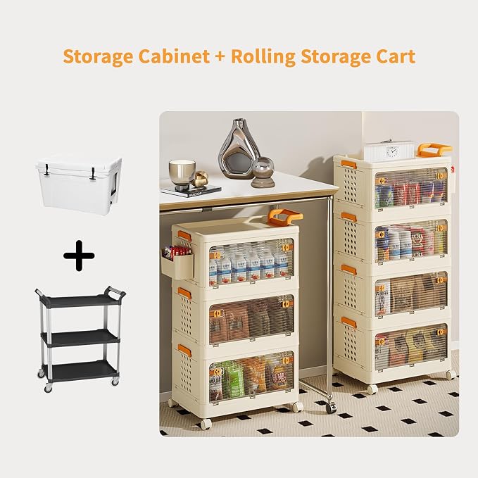 58 QT Storage Bins with Lids, Stackable Rolling Storage Cart with Clear Doors - Image 2