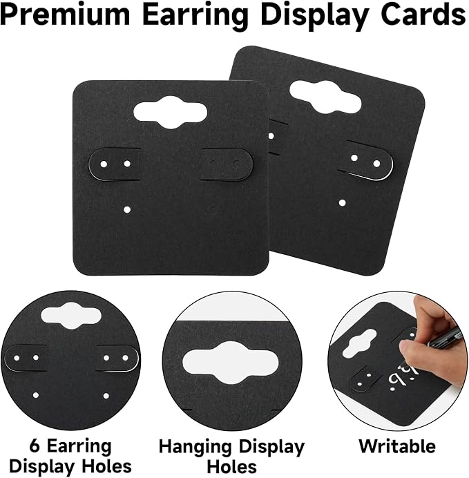 joycraft 100Pcs Earring Display Holder Cards, 2 Inch Black Earring Hanging Cards - Image 3