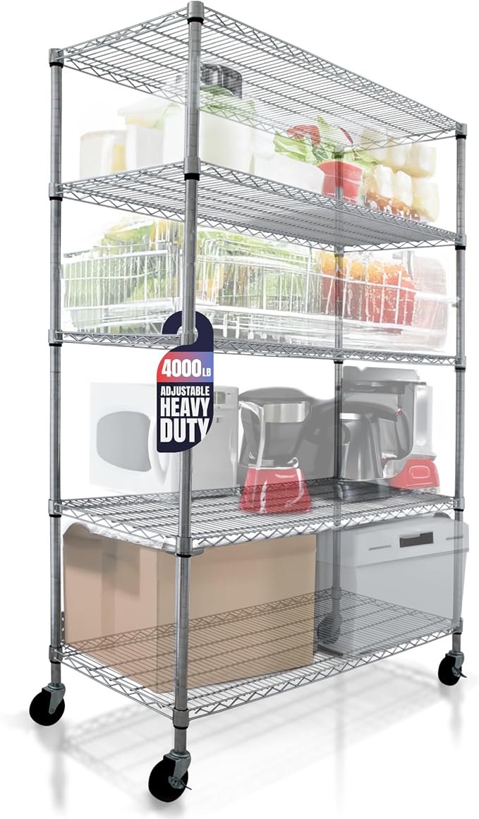 4000 LBS Heavy Duty Wire Rack 48 x 24 x 76, 5-Tier NSF Commercial Rolling Rack by CRESCENTHOUSEWARES