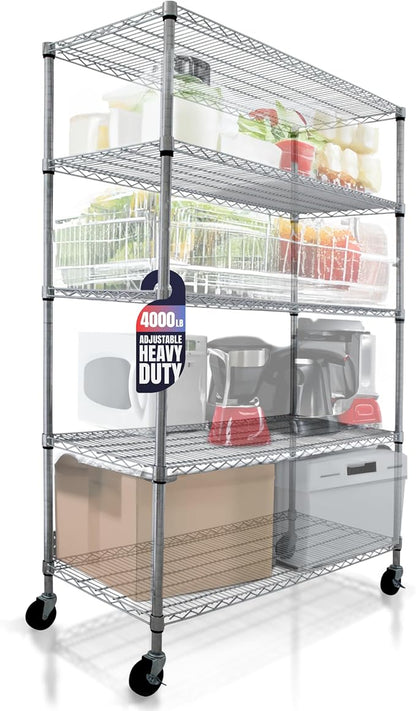 4000 LBS Heavy Duty Wire Rack 48 x 24 x 76, 5-Tier NSF Commercial Rolling Rack by CRESCENTHOUSEWARES