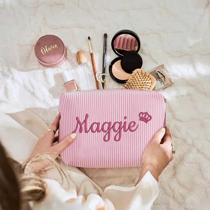Personalized Seersucker Makeup Bag - Image 8