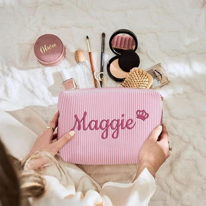 Personalized Seersucker Makeup Bag - Image 8