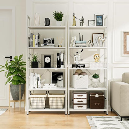 NUMENN 5 Tier Bookshelf, Tall Freestanding Open Storage Bookcase, Support Bars - Image 4