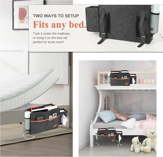 Surblue Bedside Caddy Felt Storage Organizer Hanging Bag - Image 3