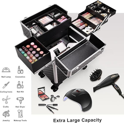 Stagiant Rolling Makeup Train Case Large Storage Cosmetic Trolley 4 Tray - Image 2