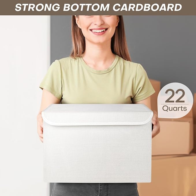 Large 22 Quart Linen Fabric Foldable Storage Bin Cube Organizer Basket - Image 4