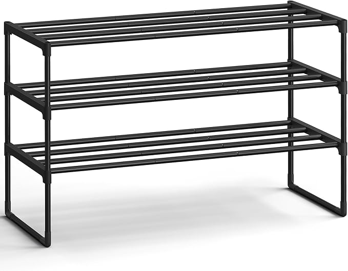 SONGMICS Shoe Rack, 3-Tier Shoe Organizer, Metal Storage Shelf, Upright or by Unknown