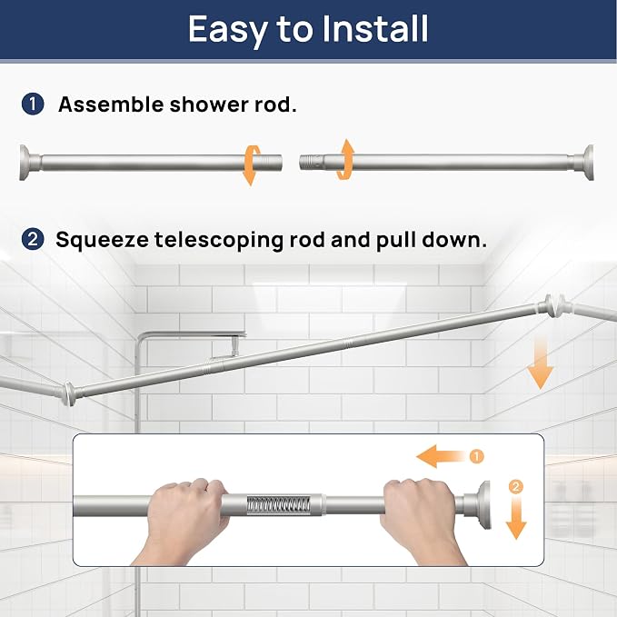 ENJOYBASICS 1" Nickel Shower Curtain Rod, 30-88" Adjustable, Secure Tension | - Image 6