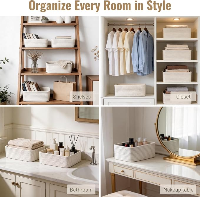 5 Pack Small Woven Storage Baskets - Image 5