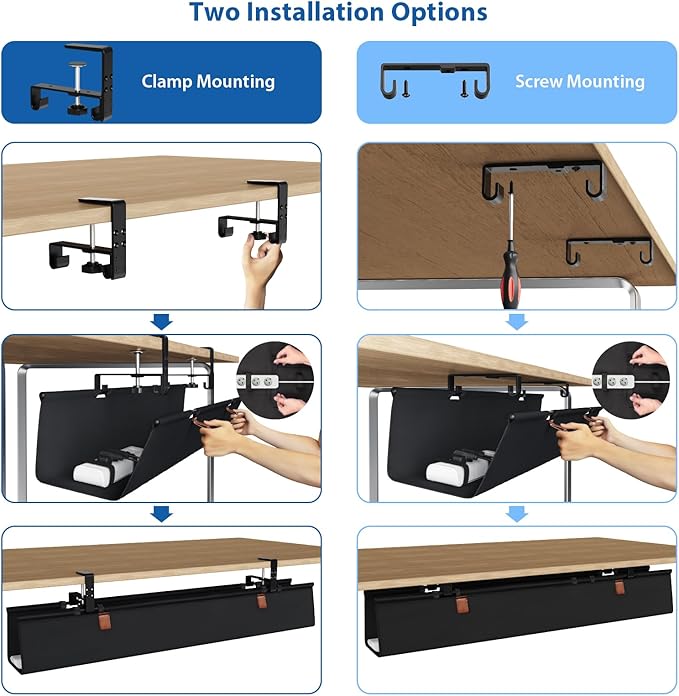 Zilink No Drill Under Desk Cable Management Tray 40" Cord Organizer - Image 2