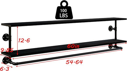 Black Clothes Rack 60in, 2-Tier Wall Mounted Garment Rack - Image 9