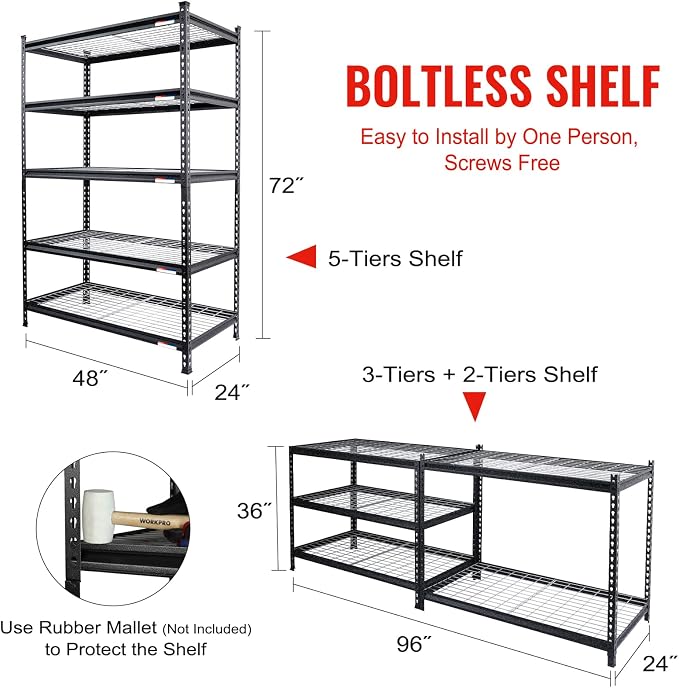 WORKPRO 5-Tier Metal Storage Shelving Unit, 48”W x 24”D x 72”H, Adjustable - Image 5