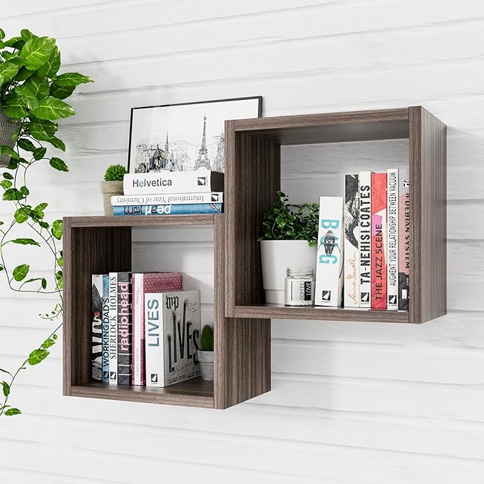 Cube Floating Shelves Set2, Display Shelves Wall Mount 7.75" D x 12.5" W x by Kaboon