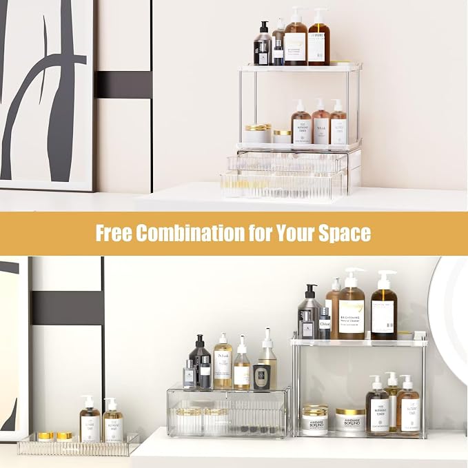 2-Tier 2-Drawer Bathroom Countertop Organizer : Large Multi-Purpose Makeup - Image 3