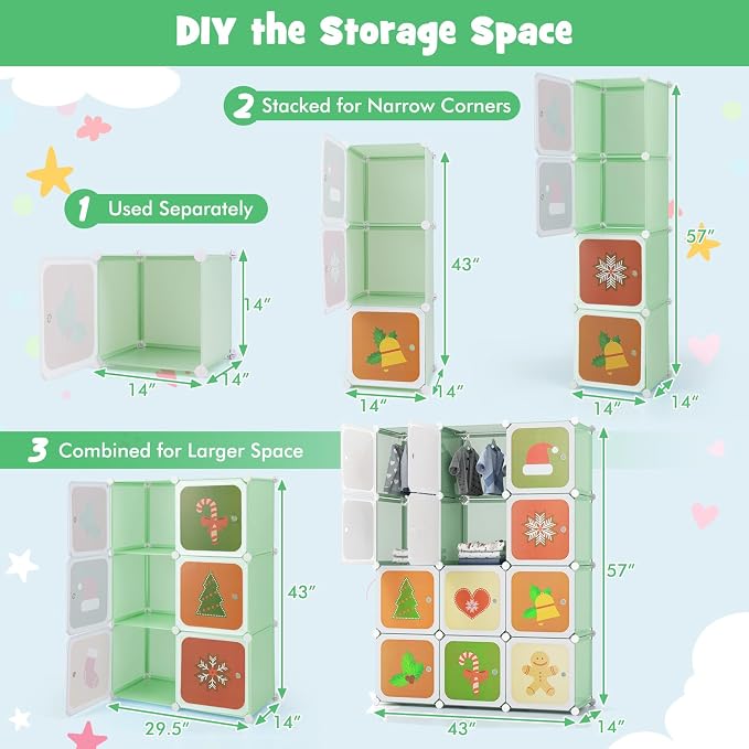 HONEY JOY Kids Wardrobe Closet, Baby Cartoon Clothes Storage Organizer - Image 3