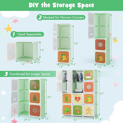HONEY JOY Kids Wardrobe Closet, Baby Cartoon Clothes Storage Organizer - Image 3
