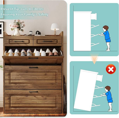 Shoe Cabinet with 3 Large Flip Drawers and 2 Storage Drawers, Narrow Shoe - Image 7