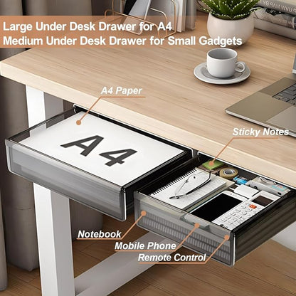 Under Desk Table Drawer Storage Organizer, 2 Pack Large & Medium Slide Out Desk - Image 3