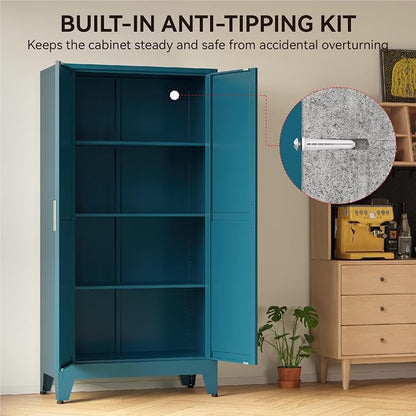 COFaR 61" Metal Pantry Cabinet in Peacock Blue, Farmhouse Storage Cabinet - Image 7