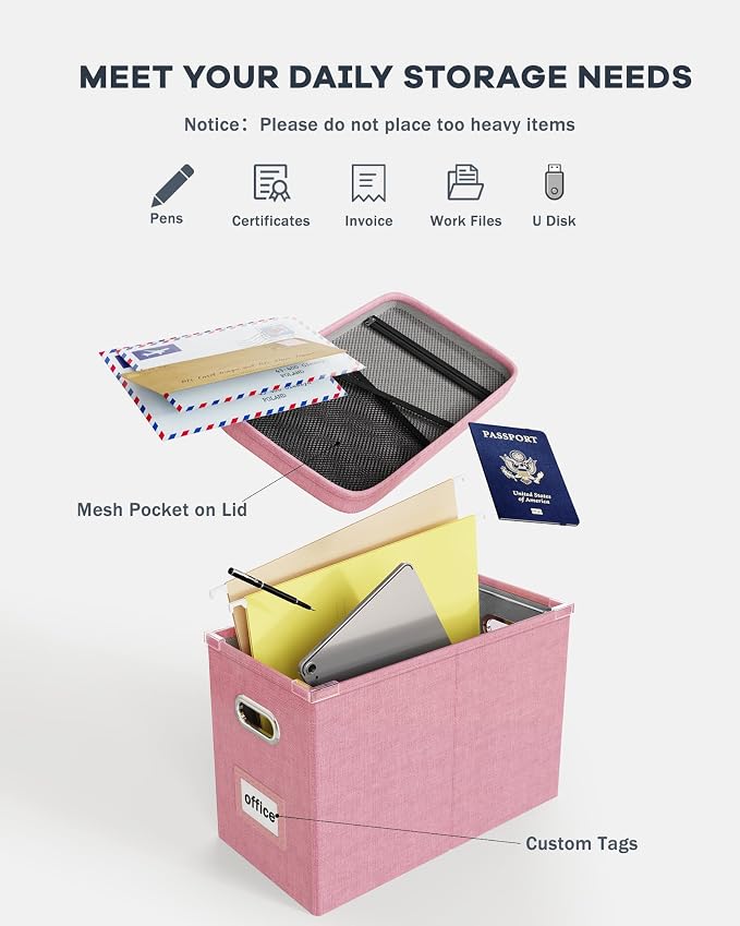 File Organizer With Lid, Hanging Filing Box With Mesh Pocket, Document Organizer - Image 4