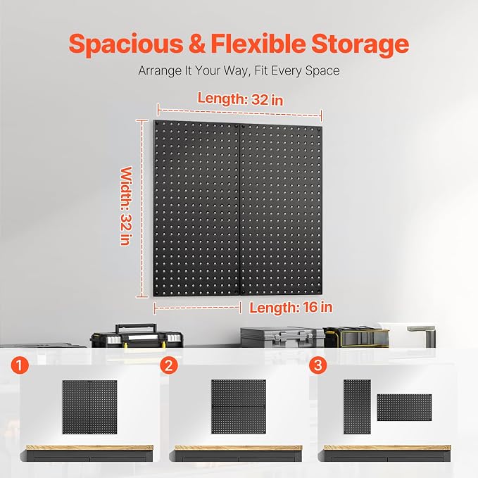 VEVOR Metal Pegboard Panels, 2 Panels, Heavy Duty Steel Peg Board Wall Organizer - Image 4
