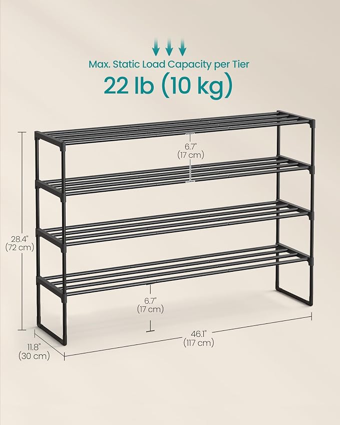 SONGMICS Shoe Rack, 4-Tier Shoe Organizer, Metal Storage Shelf, Upright or - Image 2